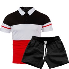 Men's Fashion Colorblock Casual Short Sleeve POLO Two-Piece Shorts Sets FLZH-ZT131-ZK70