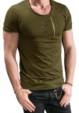 Men Short Sleeve Hole Zipper Decoration Casual T-Shirt FLZH-ZT06