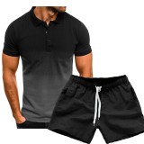 Men Gradient Lapel POLO Casual Two Piece Shorts Set FLZH-ZT135-ZK70
