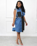 Casual Patchwork Sleeveless Shirt Dress (Without Belt) WSM-5310