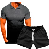 Men Gradient Lapel POLO Casual Two Piece Shorts Set FLZH-ZT135-ZK70