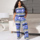 Plus Size Tie Dye Short Sleeve 2 Piece Pants Sets OSIF-22211