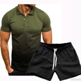 Men Gradient Lapel POLO Casual Two Piece Shorts Set FLZH-ZT135-ZK70