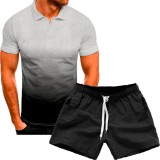 Men Gradient Lapel POLO Casual Two Piece Shorts Set FLZH-ZT135-ZK70