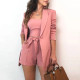 Plus Size Solid Cami Top+Blazer Coat+Shorts 3 Piece Sets WSM-5388
