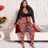 Plus Size Printed Long Sleeve 2 Piece Pants Sets OSIF-22209