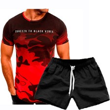 Men Fashion Camouflage Short Sleeve T-Shirts Two Piece Shorts Set FLZH-ZT19-ZK70