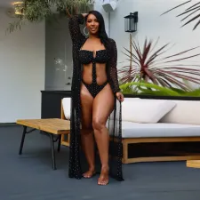Sexy Hot Drilling Bodysuit Long Cloak Swimsuit 2 Piece Sets NY-2365