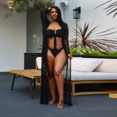 Sexy Hot Drilling Bodysuit Long Cloak Swimsuit 2 Piece Sets NY-2365