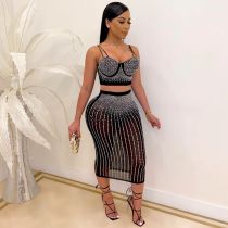 Plus Size Hot Drilling Night Club 2 Piece Skirt Sets NY-2383