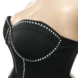 Hot Drilling Mesh Patchwork Strapless Evening Dress BY-5709