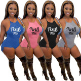 Pink Letter Halter Drawstring Playsuit NYF-8109