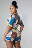 Sexy Printed Short Sleeve Shirt Top Shorts 2 Piece Sets OMY-81013