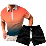 Men's Casual Print POLO Two-Piece Shorts Sets FLZH-ZT158-ZK70