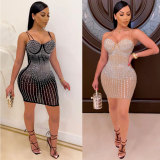 Plus Size Hot Drilling Spaghetti Strap Club Dress NY-2379