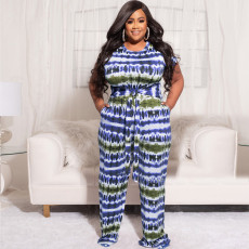 Plus Size Tie Dye Two Piece Pants Sets OSIF-22210