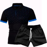 Men's Print Slim Lapel Casual Short Sleeve POLO Two Piece Shorts Set FLZH-ZT123-ZK70