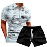 Men's Casual Print POLO Two-Piece Shorts Sets FLZH-ZT158-ZK70