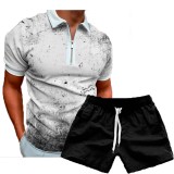 Men's Casual Print POLO Two-Piece Shorts Sets FLZH-ZT158-ZK70