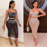 Plus Size Hot Drilling Night Club 2 Piece Skirt Sets NY-2383