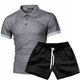 Men's Print Slim Lapel Casual Short Sleeve POLO Two Piece Shorts Set FLZH-ZT123-ZK70
