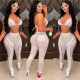 Sexy Mesh Lace-Up Hollow Bra Top+Pants 2 Piece Sets BY-5711