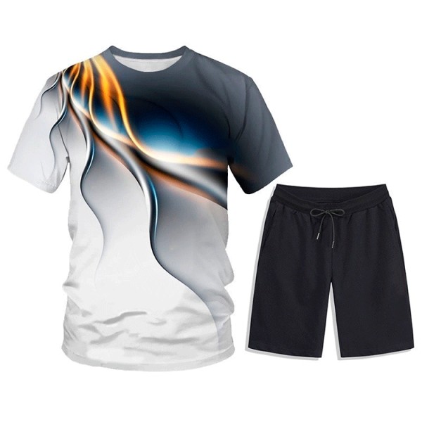 Print Men Short Sleeve Two Piece Shorts Set FLZH-ZT132-ZK60