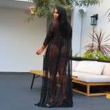 Sexy Hot Drilling Bodysuit Long Cloak Swimsuit 2 Piece Sets NY-2365