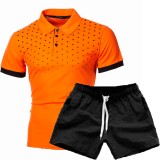 Men's Print Slim Lapel Casual Short Sleeve POLO Two Piece Shorts Set FLZH-ZT123-ZK70