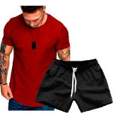 Men's Casual Short Sleeve T-Shirt Two Piece Shorts Set FLZH-ZT139-ZK70