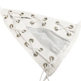 Sexy Mesh Lace-Up Hollow Bra Top+Pants 2 Piece Sets BY-5711