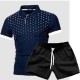 Men's Print Slim Lapel Casual Short Sleeve POLO Two Piece Shorts Set FLZH-ZT123-ZK70