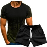 Men Fashion Printed Short Sleeve T-Shirts Two Piece Shorts Set FLZH-ZT69-ZK70