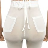 Sexy Mesh Lace-Up Hollow Bra Top+Pants 2 Piece Sets BY-5711