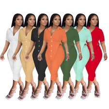 Solid Buttons Irregular Top+Capri Pants 2 Piece Sets FOSF-8215
