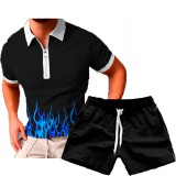 Men's Casual Print POLO Two-Piece Shorts Sets FLZH-ZT158-ZK70
