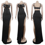 Plus Size Hot Drilling Split Sling Night Club Maxi Dress NY-2363
