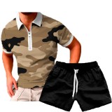 Men's Casual Print POLO Two-Piece Shorts Sets FLZH-ZT158-ZK70