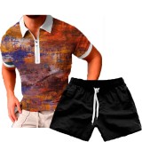 Men's Casual Print POLO Two-Piece Shorts Sets FLZH-ZT158-ZK70