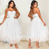 Hot Drilling Mesh Patchwork Strapless Evening Dress BY-5709