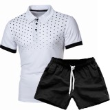 Men's Print Slim Lapel Casual Short Sleeve POLO Two Piece Shorts Set FLZH-ZT123-ZK70