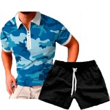 Men's Casual Print POLO Two-Piece Shorts Sets FLZH-ZT158-ZK70
