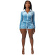 Casual Long Sleeve Zipper Top And Shorts Sets CH-8212