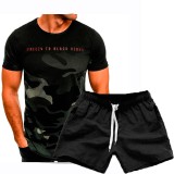 Men Fashion Camouflage Short Sleeve T-Shirts Two Piece Shorts Set FLZH-ZT19-ZK70