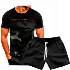 Men Fashion Camouflage Short Sleeve T-Shirts Two Piece Shorts Set FLZH-ZT19-ZK70