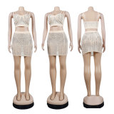 Plus Size Hot Drilling Vest Top Mini Skirt 2 Piece Sets NY-2382