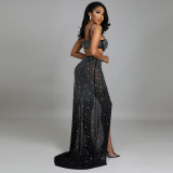 Plus Size Hot Drilling Split Sling Night Club Maxi Dress NY-2363