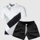 Men Color Block Fashion Short Sleeve Top Two Piece Shorts Set FLZH-ZT83-ZK70