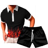 Men's Casual Print POLO Two-Piece Shorts Sets FLZH-ZT158-ZK70