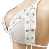 Sexy Mesh Lace-Up Hollow Bra Top+Pants 2 Piece Sets BY-5711